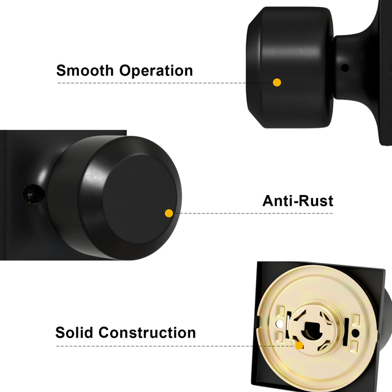 Goldenwarm Matte Black Closet Door Knobs, Passage Door Knobs, Black Door Knob Interior No Lock for Closet Hallway 1 Pack