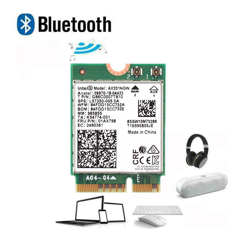 AX201NGW WiFi 6 Card, M.2 Laptop 2.4Gbps 802.11ax. AX201 Wireless Card 11AX WiFi Adapter with Bluetooth 5.2 Mu-Mimo for Windows 10/11 64-bit, Google Chrome OS, Linux(64bit)