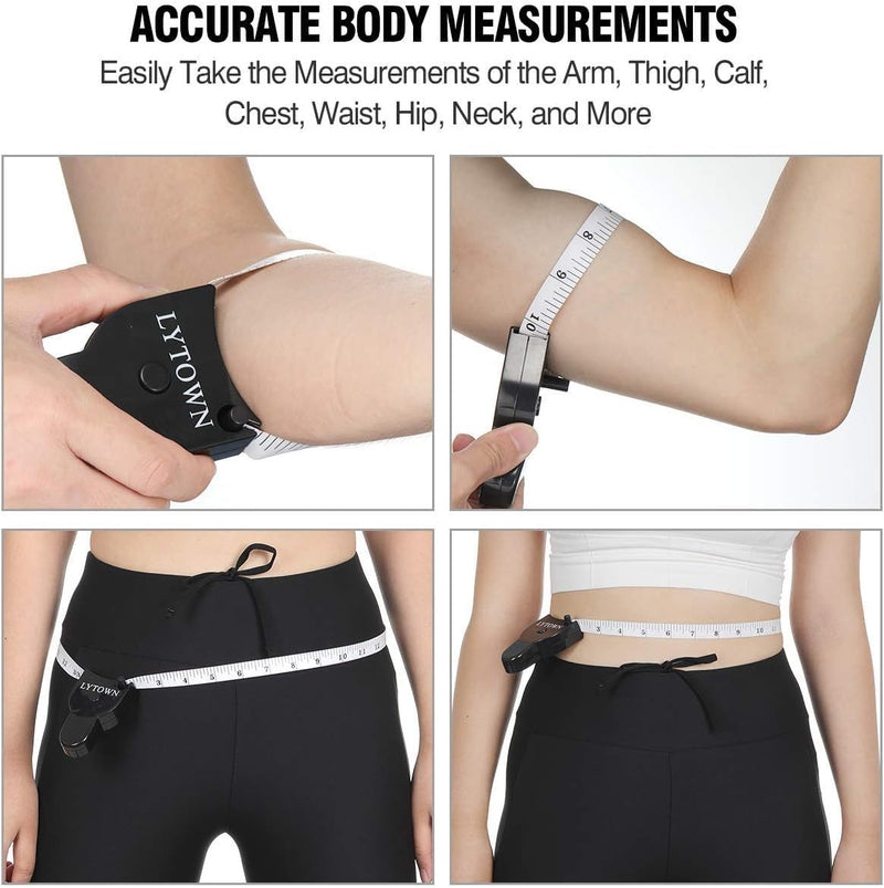 Automatic Telescopic Tape Measure, Body Measure Tape 60 inch (150cm), Self-Tightening Retractable Measuring Tape for Body Accurate Way to Track Weight Loss Muscle Gain by One Hand, 4 Piece Black+Black