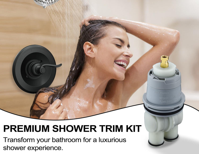 14096 Matte Black Pressure-Balancing Trim Kit Compatiable with Delta Shower Valve R10000 Series, Replacement for Windemere 14 Series Single-Function Valve Trim Kit (RP46074 Cartridge Included） Classical BT14096 Matte Blackl+1 style cartridge