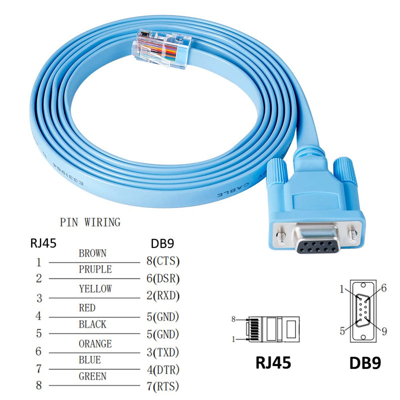 DTECH DB9 to RJ45 Console Cable Cisco Device Management Serial Adapter (6 Feet, Blue)