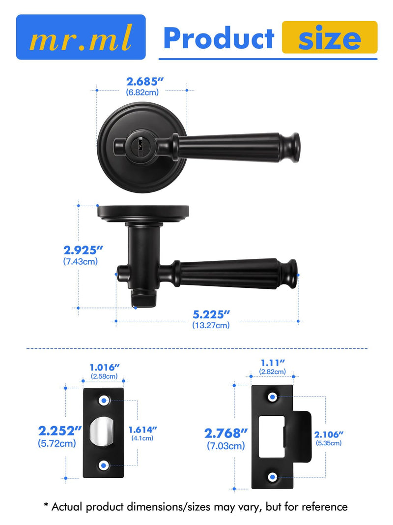 Black Keyed Entry Door Handle with Lock and Key, Black Door Lever | Entrance, Exterior, Interior Bedroom DoorHandle, Aluminium Alloy Handle Lever, 1 Pack