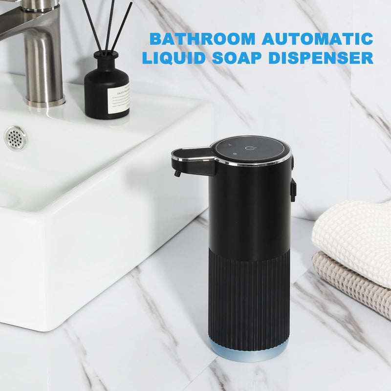 Automatic Soap Dispenser, 2 Pack Black Touchless Liquid Soap Dispenser for Bathroom, 13.5 Fl Oz Plastic Electric Auto Dish Soap Dispensers Wall Mount for Kithcen with Adjustable Volume