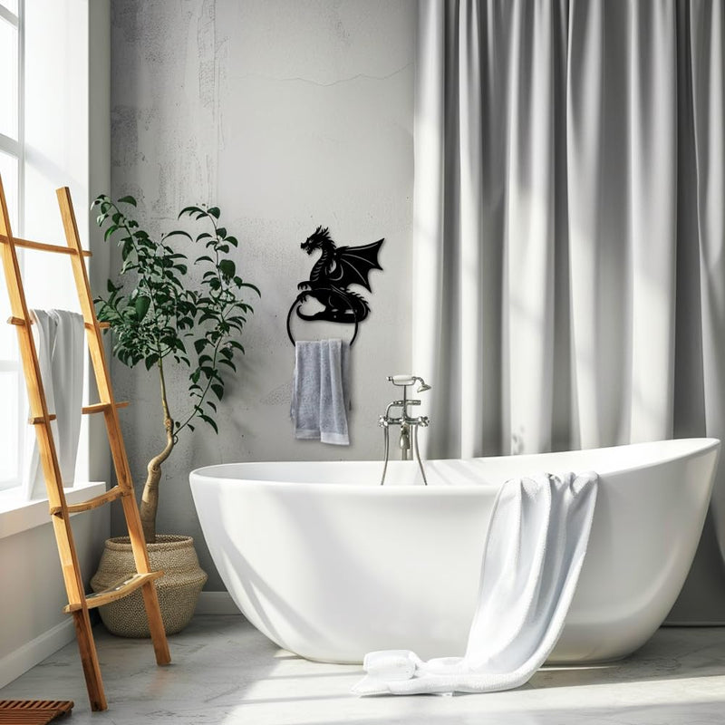 MAYJOYDIY Dragon Pattern Towel Ring Metal Hand Towel Holder Flying Dragon Side Towel Ring Wall Mounted Animal Hand Towel Holder Metal Round Towel Rack for Bathroom Home Hanging Accessories