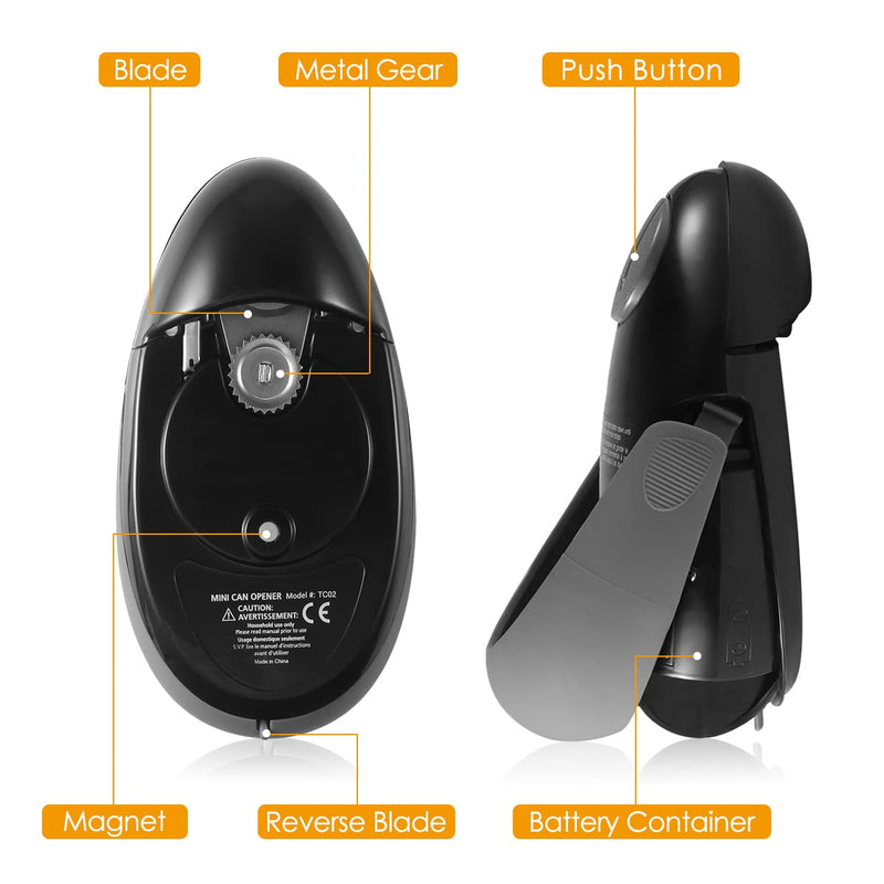 Electric Can Opener, Automatic Hands-Free Can Opener, Ergonomic Non-Slip Grip, Black
