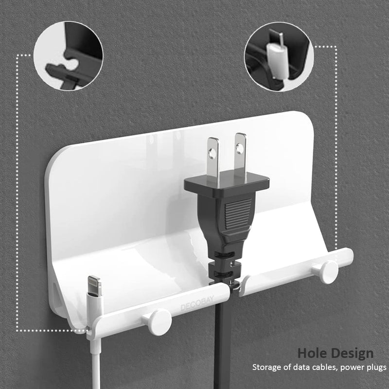 D2 Wall Mount Phone Holder, Hands Free Phone Holder with Adhesive and Data Cable Receiving Hole for Shower, Charging, RV, Compatible with iPhone, Smartphone Cables, Keys and More (White)