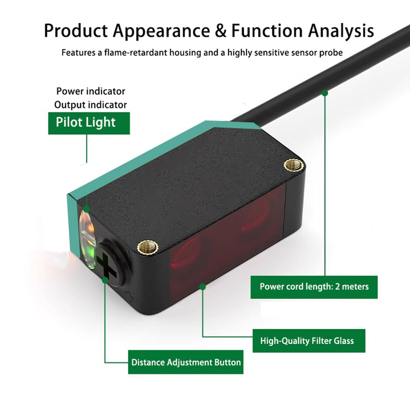 BG-38N Photoelectric Sensors,Background Suppression Diffuse Photoelectric Sensor,Sensing Distance 5-350mm,10–30VDC,NPN Output,Detection Distance Unaffected by Object Color BG-38N (NPN Output)