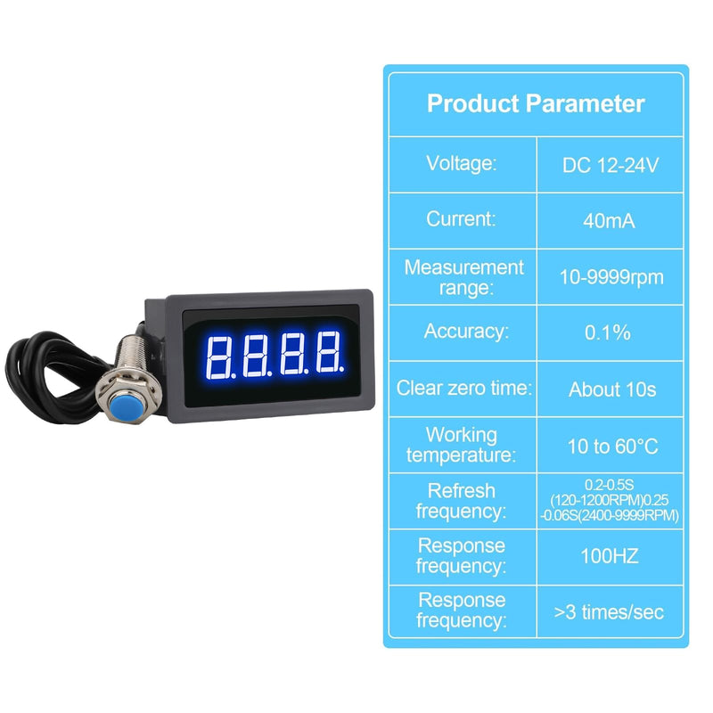 EEEkit 4 Digital Blue LED Tachometer, RPM Speed Meter Digital Motor with Hall Proximity Switch Sensor NPN for Conveyor Belts