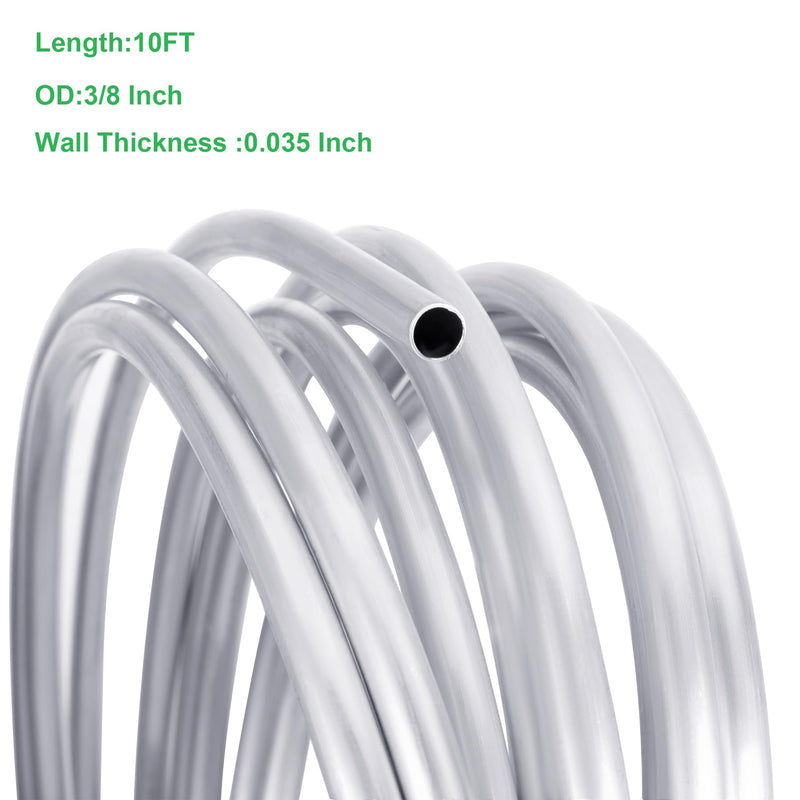 3/8 Metal Fuel Line,3/8" OD Aluminium Coiled Tubing Hard Tube for Refrigeration Tubing, Automotive Oil Pipe,Brake Line, Metal Gas Line, 10FT 3/8‘’ OD 10FT