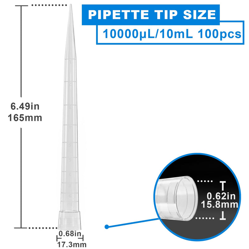 ONiLAB Pipette Tips 10mL 100pcs Lab Universal Plastic Liquid Pipettor Tips Polypropylene (PP),Non-pyrogenic, DNAse/RNAse Free, Autoclavable,Widely Compatible 10mL-100pcs