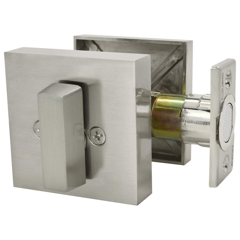 Nuk3y Hulk Series Lever Door Handle Slim Square Modern Contemporary Lever Set (Deadbolt [Single Cylinder], Satin Nickel) Deadbolt [Single Cylinder]