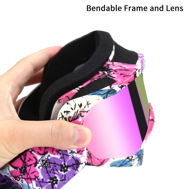 JAMIEWIN Motocross Goggles ATV Dirt Bike Motorcycle UTV MX OTG Offroad Riding Goggles Anti UV Dustproof Anti Fog Racing Skiing Goggles for Men Women Youth Kids Camo Pink Frame + Color Lens