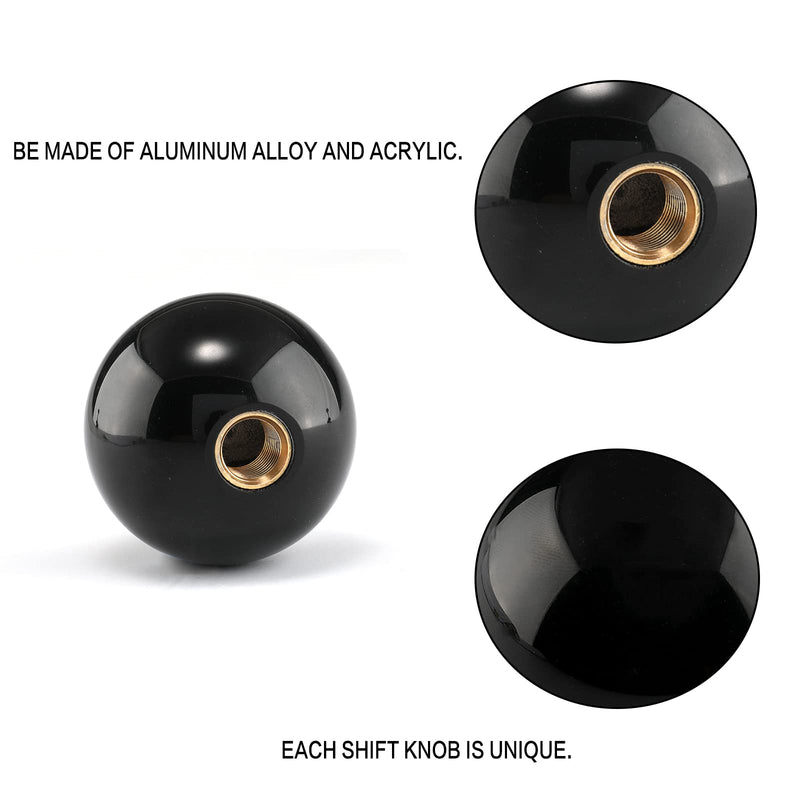Round Ball Shift Knob Universal Gear Shift Knob 5 6 Speed for Manual Automatic Vehicles with Adapters (Pure Black) Pure-black