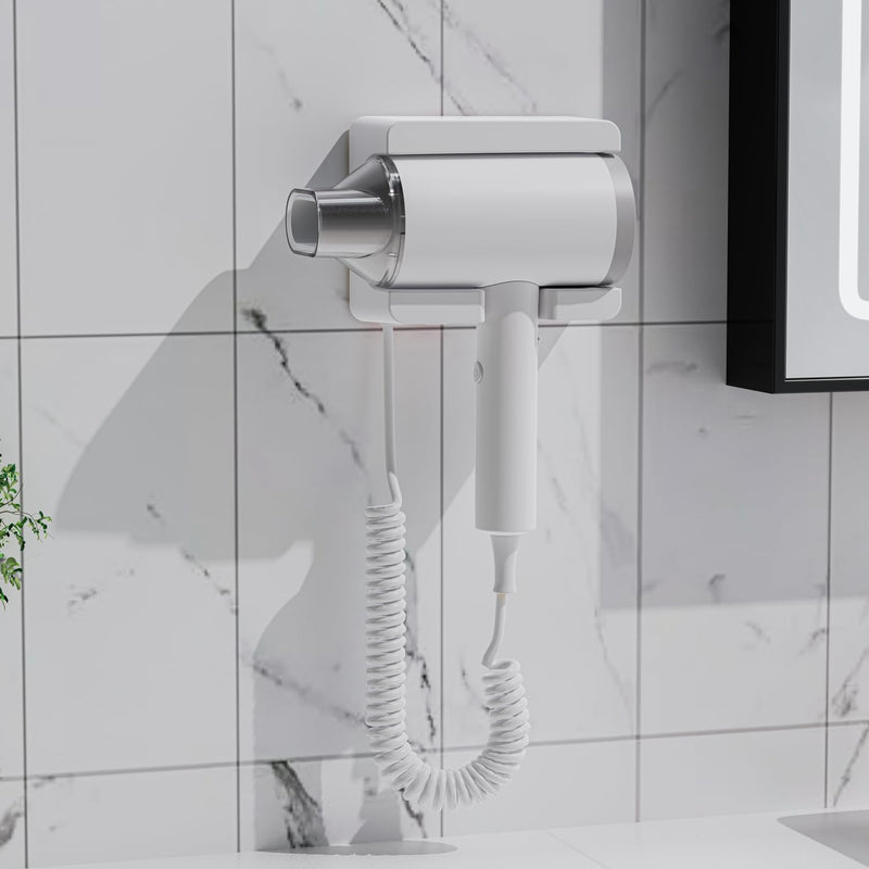 Powerful 1875W Wall-Mounted Hairdryer with Safety Switch,Elegant Hair Dryer with Stand for Bathroom,Hotel and Home (White) White