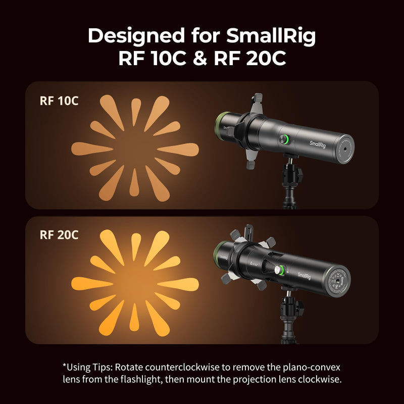 SmallRig SP Air Spotlight, 36° Optical Projection Lens, 4X Brightness | Built-in Framing Shutters, a GOBO Holder & 10 Metal Gobos, Snoot Photography Attachment Only for RF 10C/20C Flashlight - 6376