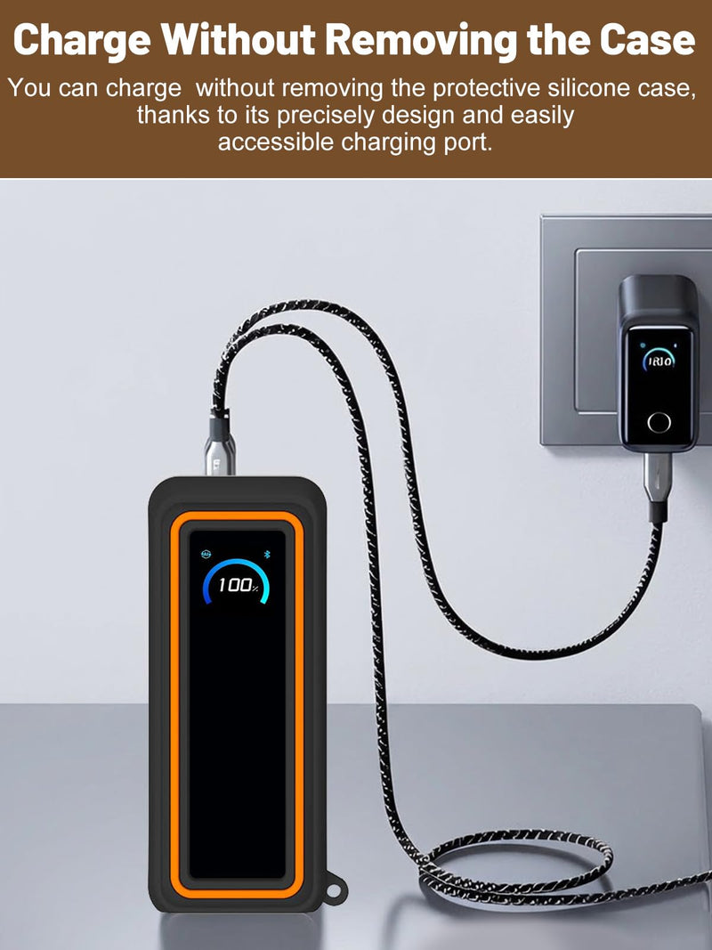 Silicone Protective Case for Anker Prime Power Bank 26,250mAh 3-Port Portable Charger, Full-Body Protective Cover with Precise Cutouts, Shockproof & Scratch-Resistant Sleeve (Black with Orange Line)