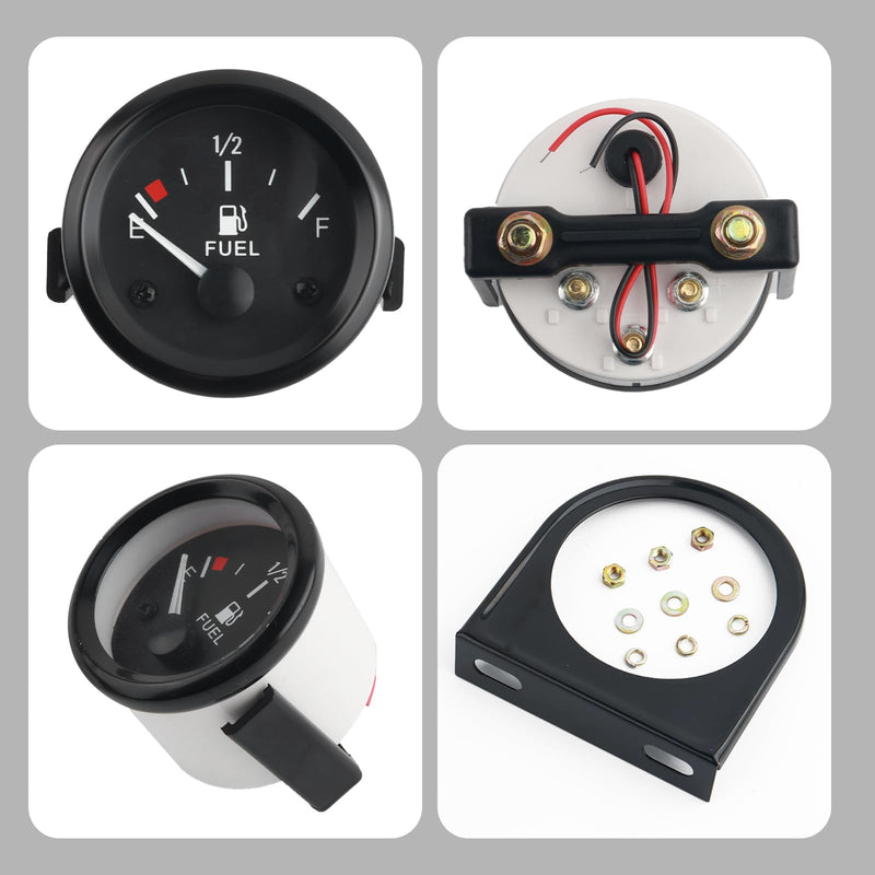 2" 12V Fuel Gauge Kit with Nut/Bracket,240-33 Ohm Boat Fuel Gauge with E-1/2-F Pointer Dash for Indicating Tank Fuels Levels,White Light Fuels Level Gauges for Car Boat