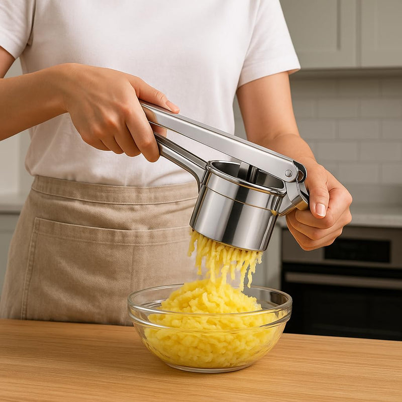 Large 15oz Potato Ricer Masher, Heavy Duty Stainless Steel Vegetable, Fruits Potato Masher and Ricer with 2 Interchangeable Disc kitchen Tool, Press and Mash Kitchen Gadget For Perfect Mashed Potatoes
