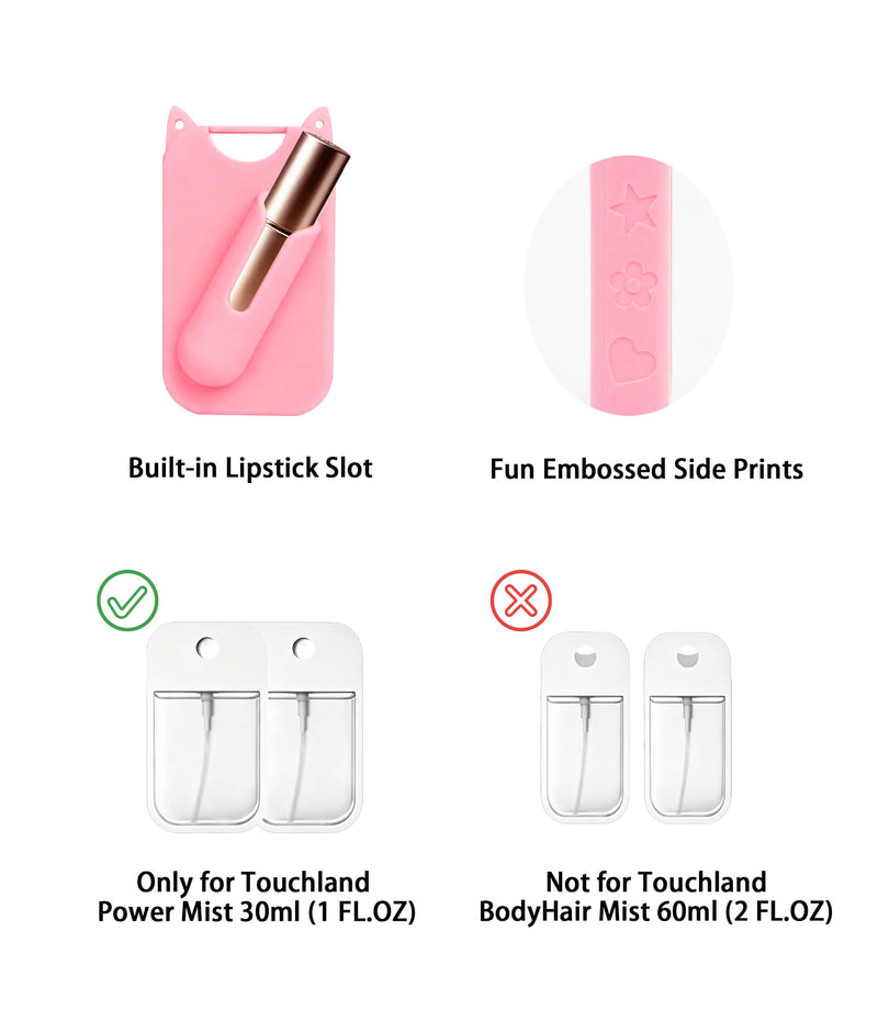 Sonnorel 1 Pack Silicone Cover Case Compatible for Touchland Hand Sanitizer Spray (Fit for 1 FL OZ/30 mL Ver), with Lipstick Holder (Pink) Pink