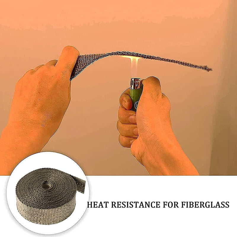 Foneso Exhaust Heat Wrap, 2in x 33ft Titanium Exhaust Muffler Tape Fiberglass Heat Shield Header Wrap for Car Motorcycle Pipes with 10 Pcs Stainless Steel Ties