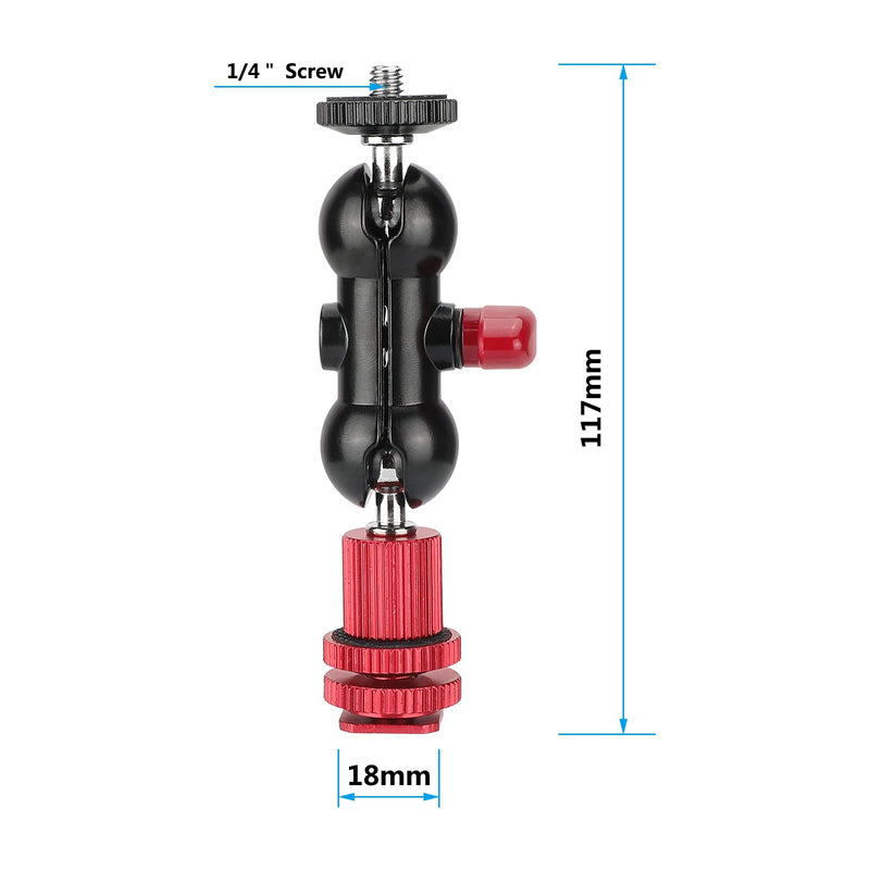 CAMVATE 360°Swivel Ball Head Holder with 1/4"-20 Screw Mount + Camera Hot Shoe Mount (Red) for DSLR Camera Monitor - 3068