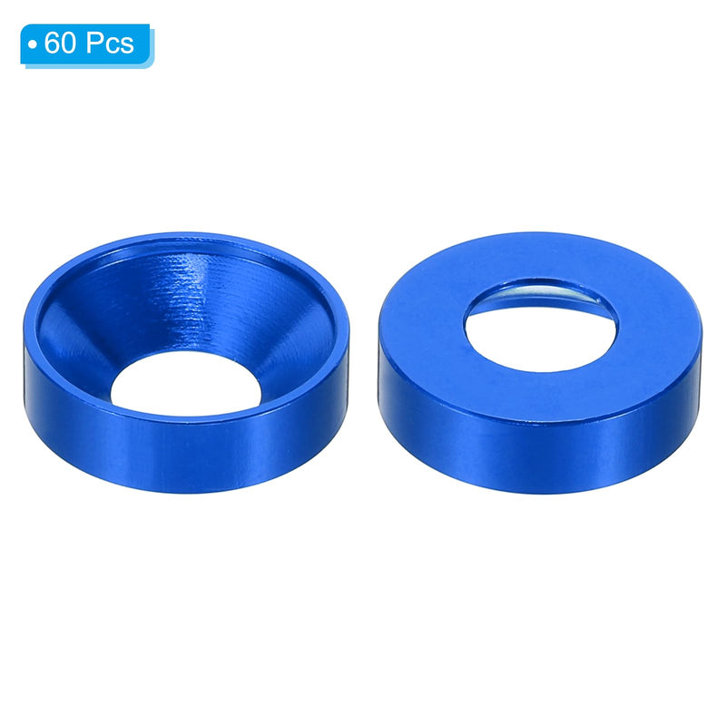 PATIKIL M8 Finish Countersunk Washer, 60pcs Anodized Aluminum Alloy Flat Cup Head Screw Gasket Bolt for Mechanical Accessories Parts DIY Models, Dark Blue 60