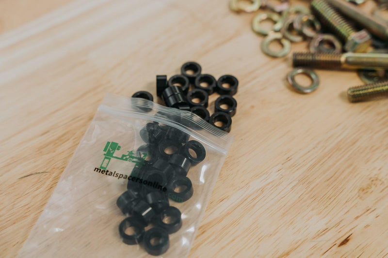 Black Aluminum Spacer 1" OD x 3/8" ID, Round Spacer, Fits Screws Bolts 3/8" or M10 by Metal Spacers Online (1/2" Length, 10 Pack) 1/2" Length