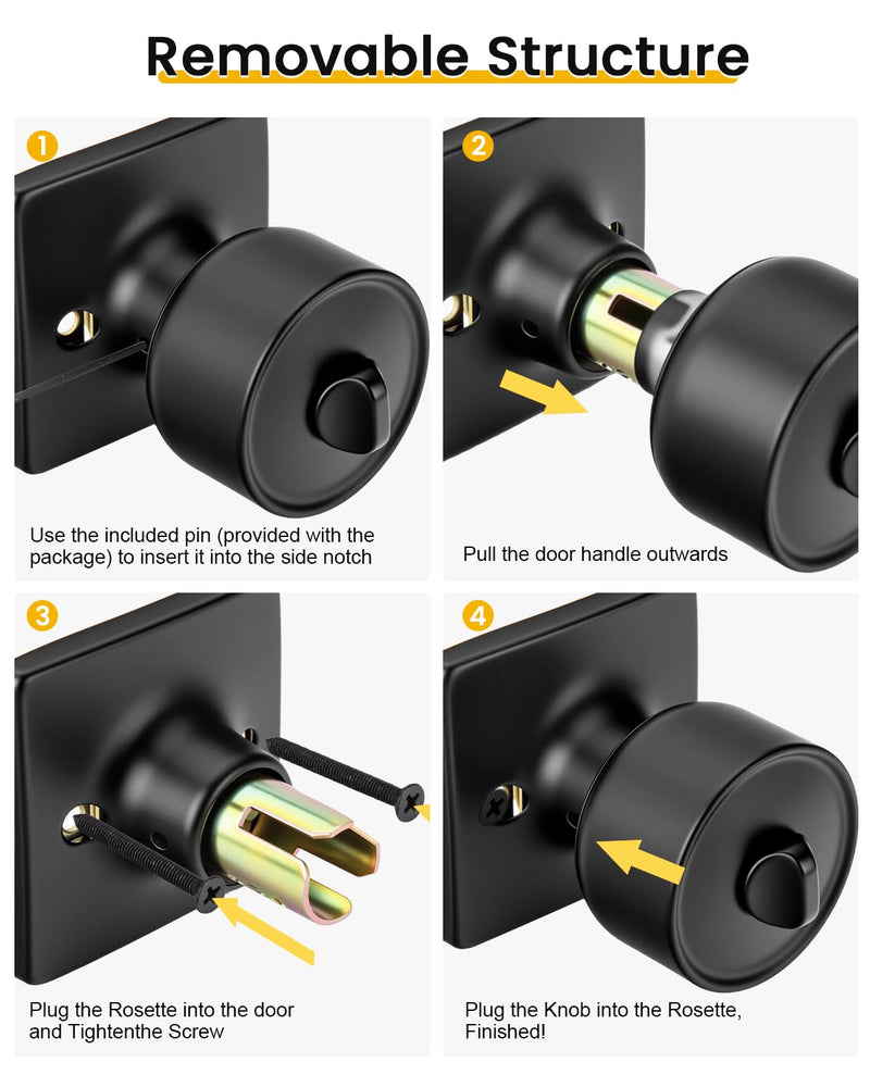 Goldenwarm Black Interior Door Knobs, Matte Black Privacy Door Knobs, Black Square Interior DoorKnobs for Bedroom, Bathroom, Modern Design (1 Pack) 1