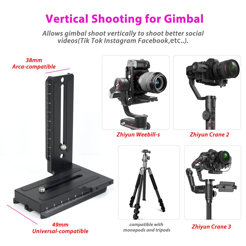 L Bracket Vertical Mount Quick Release Plate for Zhiyun Weebill S Crane 2 3 Gimbal Stabilizer, DSLR Camera, Tripod, Monopod