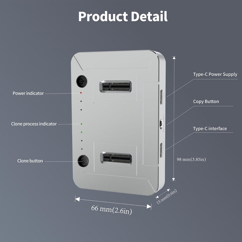 M.2 SSD Duplicator Dock, 20Gbps USB C Dual Bay Cloner, Aluminum Alloy Housing with Cooling Fan, Offline Clone/Data Transfer for NVMe SATA M.2 2230/2242/2260/2280 SSD