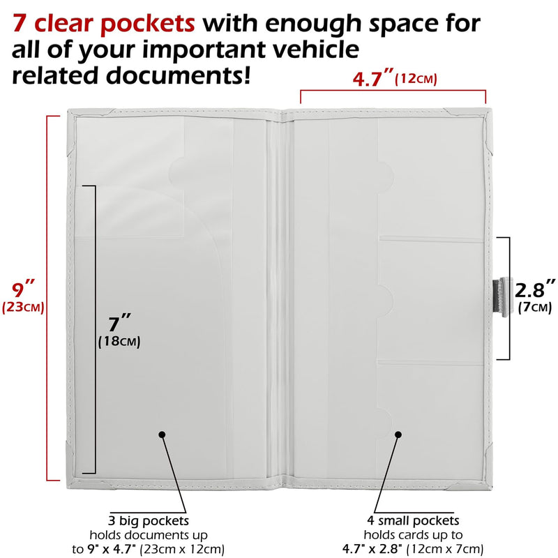 Auto Insurance and Registration Card Holder - Vehicle Glove Box Document Organizer - Car Essential Paperwork Holder for DMV, AAA, Contact Information Cards - Premium PU Leather Wallet Case - White