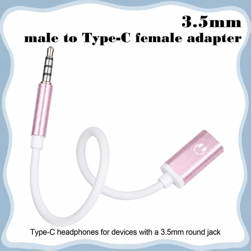 Pink UsbC Female to 3.5mm Male UsbC Female to Aux Male Audio Adapter Headphone Jack Adapter USB-C to Aux Cable Cord Compatible with Smartphones, Tablets, Laptops, MP3 Players