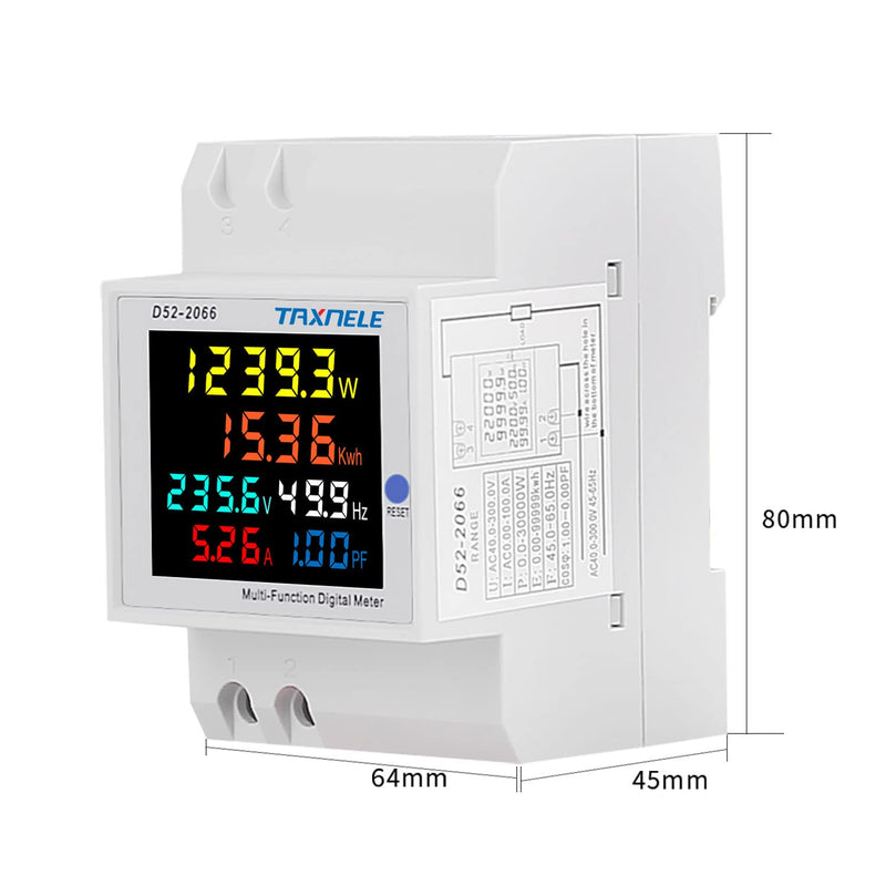 Single Phase Energy Meter Tester Din Rail Electricity Usage Monitor 6 in 1 Multimeter AC 40-300V 100A Voltage Current Voltmeter Ammeter Watt Kwh Frequency Power Meter 110V (Built-in CT)