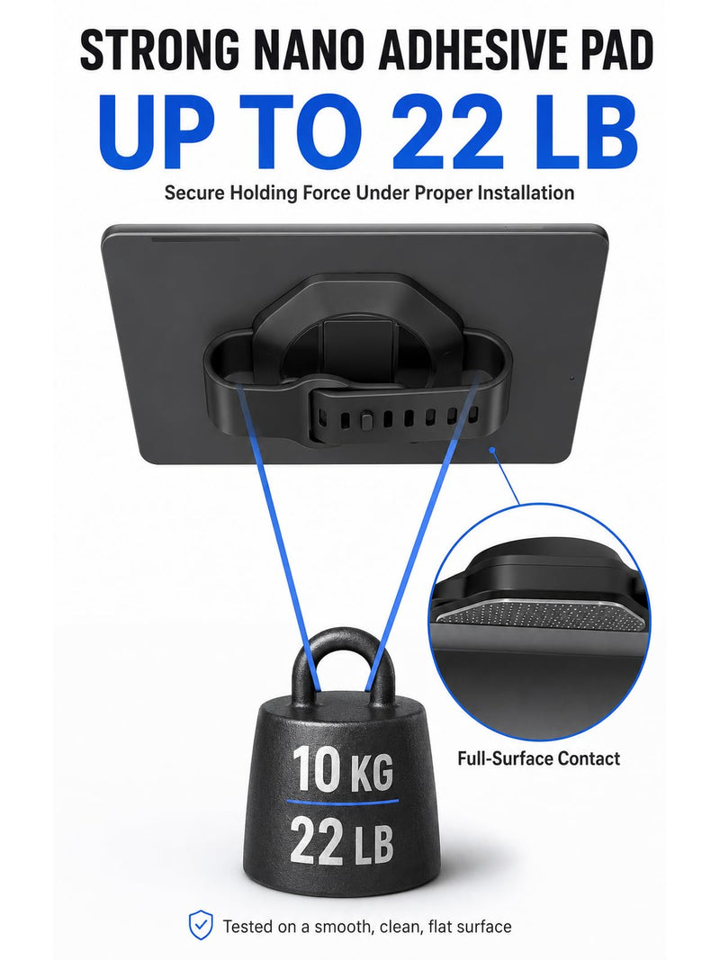 Tablet Hand Strap Holder and 360° Rotating Stand, Black | 360° rotating grip with silicone band and nano adhesive pad; fits iPad, Galaxy Tab, Xiaomi, Vivo and Huawei tablets.