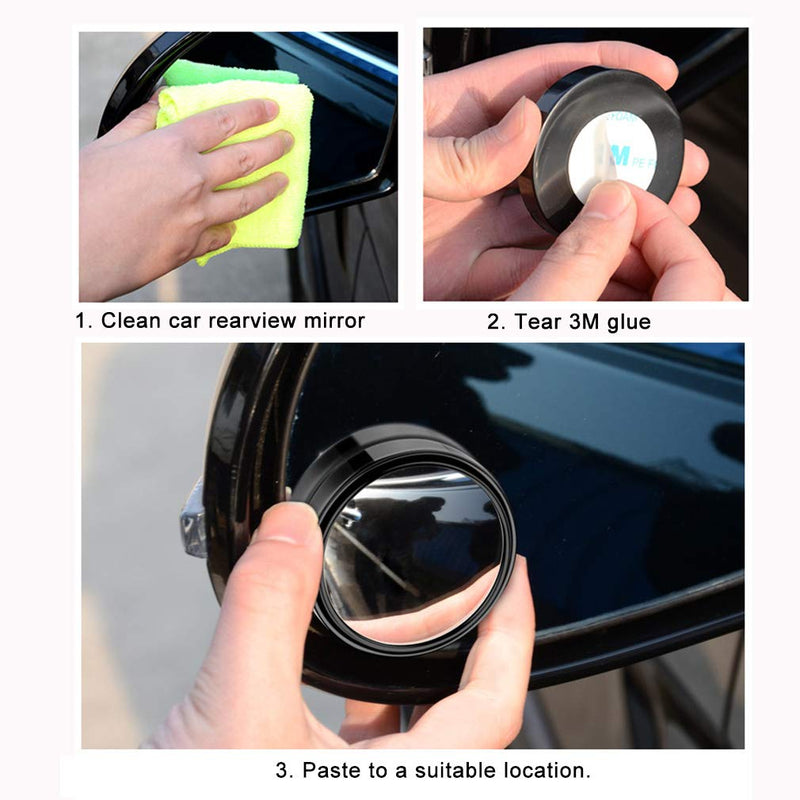 2PCS Small Blind Spot Mirror, 3-inch Round HD Glass Convex Rear View Mirror, Strong Adhesive for Car, Van, SUV and Trucks (3"(75mm), Black Frame)