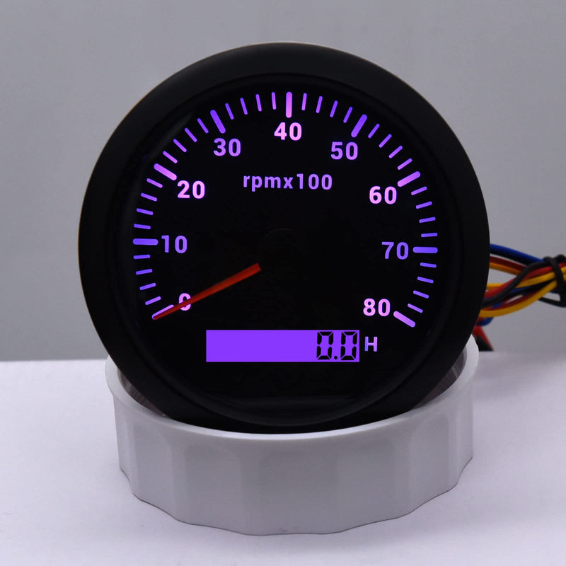 KAOLALI Tachometer Gauge Waterproof 85mm 3-3/8" Tachometer Automotive Replacement Tachometers 0-8000 RPM Tacometro Meter for Car Auto Boat Truck 9-32V 7 Colors Backlit 8000RPM-Black