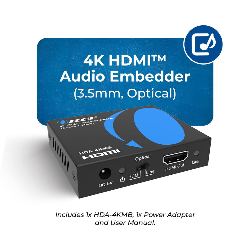 OREI 4K HDMI Audio Embedder, Audio Embedder Inserter Digital Analog Audi + DVI to HDMI Support TOSLINK Optical 3.5mm Jack AUX Sound Input 4K60Hz 18Gbps HDR HDCP2.2