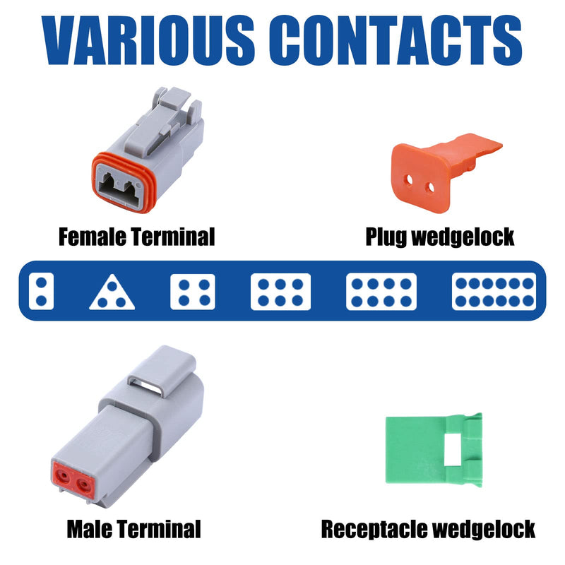 102PCS 2 Pin Way Deutsch DT Gray Connector 12 Set，Size 16 Solid Contacts Waterproof Electrical Wire Connector with Seal Plug for Truck, Off-Road Vehicles, Marine, Motorcycle Wiring 2 Pin (12set)