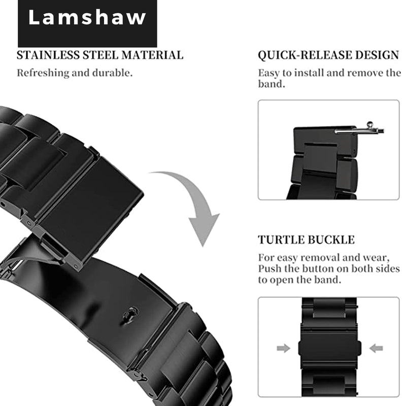 Lamshaw Compatible for Gard Pro Ultra 3 Bands, Quick Release Stainless Steel Metal Replacement Straps Compatible for Gard Pro Ultra 3, ULTRA 2+, HEALTH 3 48mm, 41mm, HEALTH 2+, 2 Smart Watch Black 22mm size band