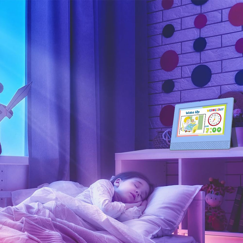 Kids Digital Alarm Clock Colorful, 7" Large LED Time Display Children's Sleep Trainer, Eye-Caring Digital Clock for Girls Boys Bedrooms Bedside, 17 Alarm Clock Settings Easy to Use Kids Birthday Gift Blue