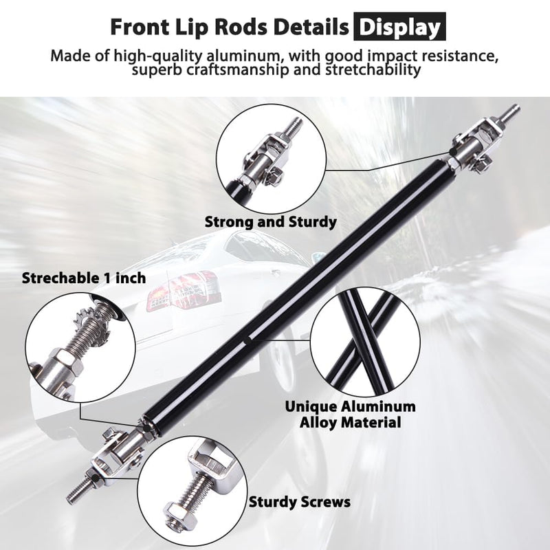 2PCS Front Bumper Lip Splitter Strut Rod 8''-11'' Adjustable Splitter Diffuser Strut Rods Tie Bars Compatible with Most Car Vehicles Camaro Nissan Maxima Toyota(Black) Black