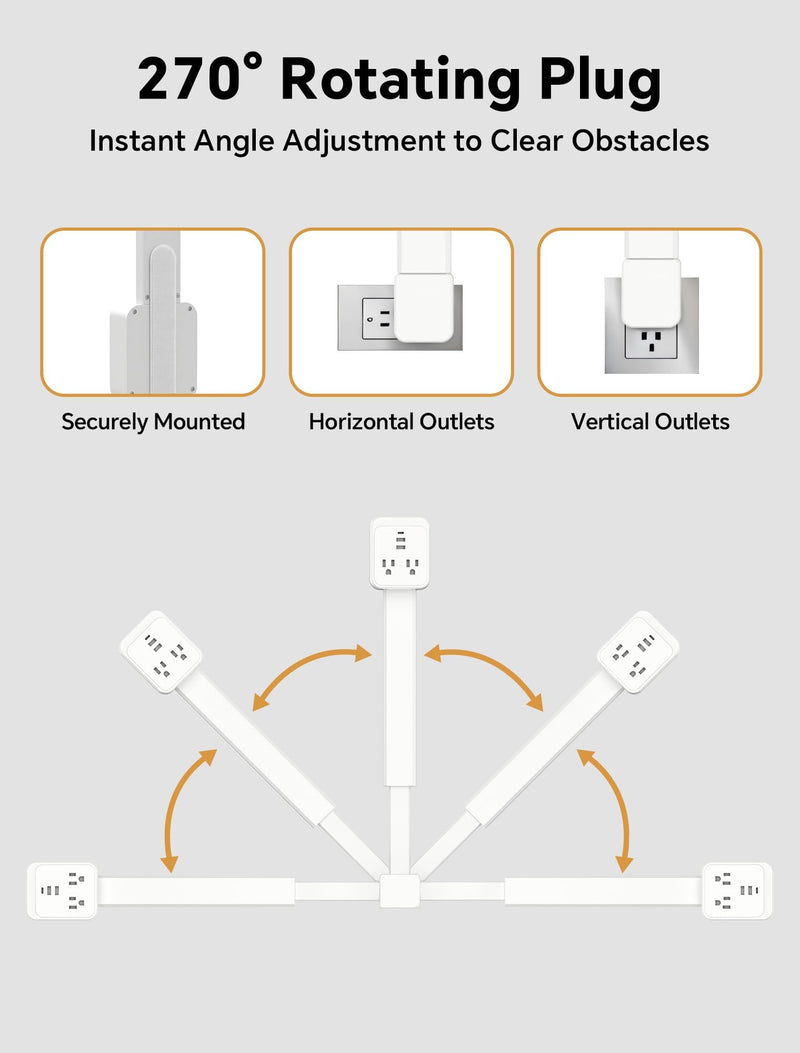 Outlet Extender Stick 17.2''–25.8'' Adjustable with USB C & 2 USB Ports, Electrical Outlet Extender with 2 AC Outlets, Flexible Rotat Plug for Multi-Angle Use in Home, Office, RV Tight Spaces White