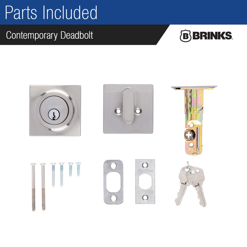 BRINKS – Exterior Deadbolt Front Door Lock – Single Cylinder Square Keyed Entry – Home & Residential Security – Satin Nickel Finish (Pack of 1)