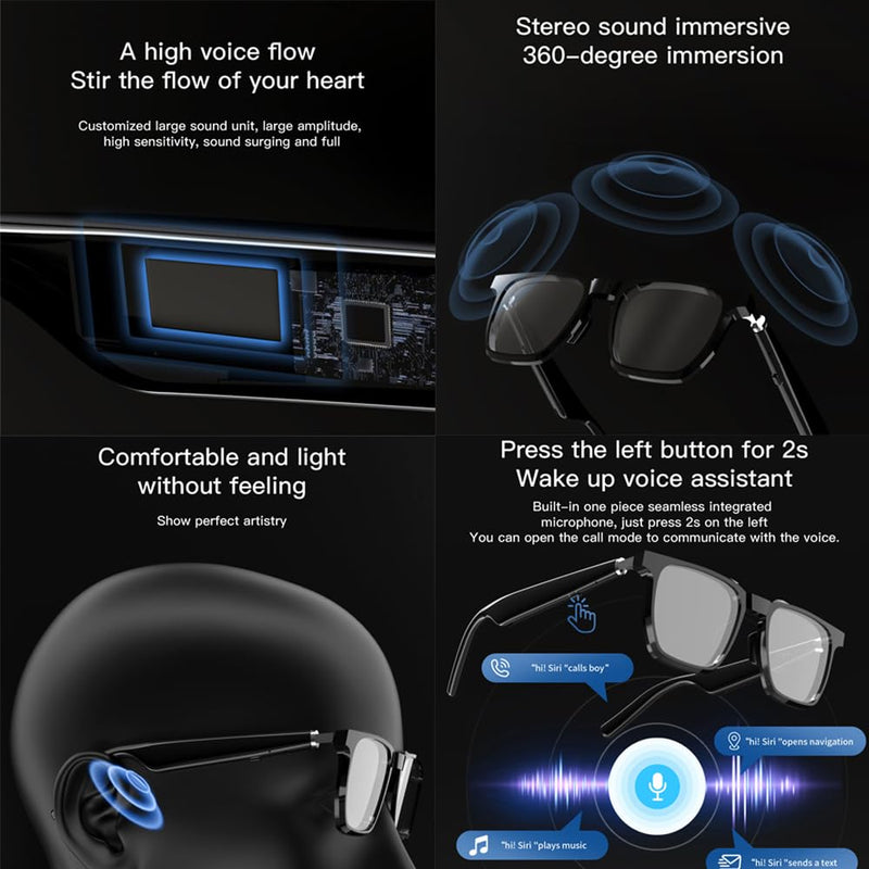 Smart Glasses Anti-Blue Light With Bluetooth Connection For Camera,Gaming (Men/Women) Obsidian Black