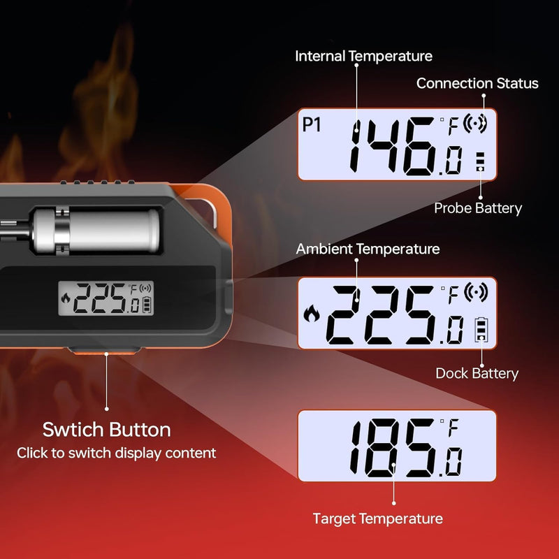 Wireless Bluetooth Meat Thermometer with Dual Sensors- Long Range Bluetooth Meat Thermometer for Grill, Air Fryer, Oven Real Time Instant Read Monitoring Red/black-1 Probe