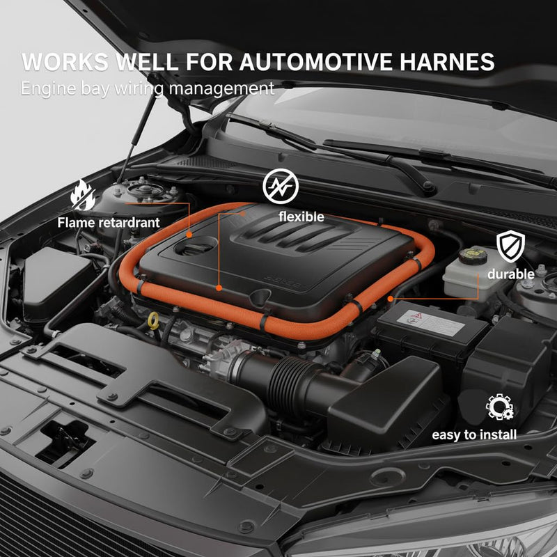 Automotive Wire Loom Temperature Braided Cable Sleeve, Split Sleeve Self-Wrapping Wire Harness Protector Car Cable Management Lot, 300°F Heat Resistant & Flame Retardant Black 1/4"-20Feet