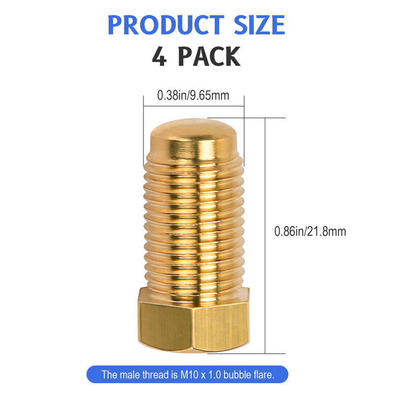 Brake Line Plugs for Dune Buggy, 10mm 1.0 Bubble Flare, Threaded Hole Metric Brake Line Plugs Used to Block Unwanted M10 x 1.0 Brake Master Cylinder Line Ports, Pack of 4