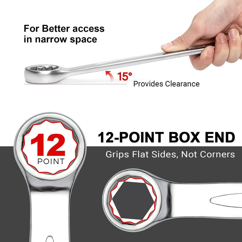 Jetech 30mm Combination Wrench - Industrial Grade Spanners with 12-Point Design, 15-Degree Offset, Made with Durable Chrome Vanadium