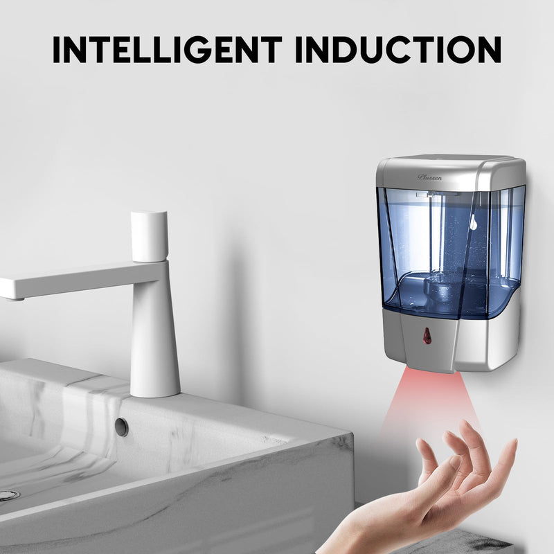 Soap Dispenser Wall Mount, Automatic Hand Sanitizer Dispenser 600ml Gel n Liquid Touchless Commercial Wall Soap Dispenser for Bathroom,Silver-600ml Silver-600ml