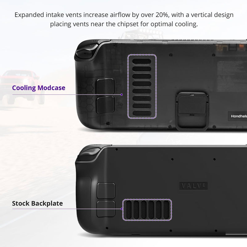 Cooling Modcase for Steam Deck LCD/OLED, Steam Deck Translucent Back Plate Accessories with Foldable Kickstand, Heat Management Shell Case, Easy Installation with Tools (Black)